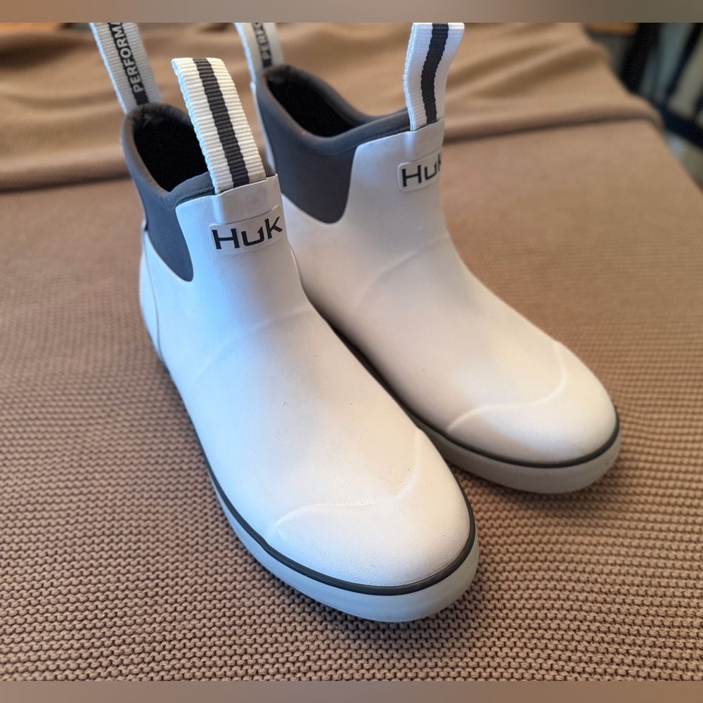 Huk White and Gray Rain Boots